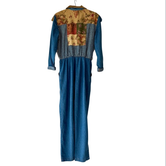 VTG 80s PG Collections Ginger Bort Patchwork Denim Jumpsuit 12 Mixed Print 90s - Picture 3 of 11